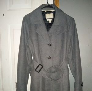 Vintage Banana Republic Belted Gray Merino Wool Blend Dress Coat Large